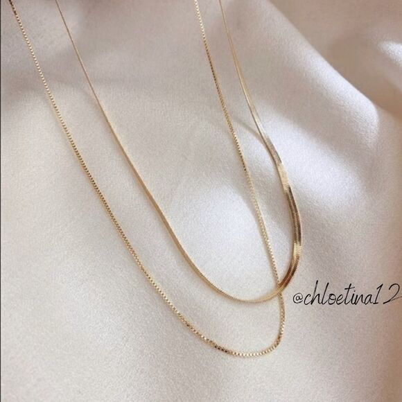 ✨NEW 18k Gold Plated Double Layered Snake Chain Necklace - Picture 1 of 5